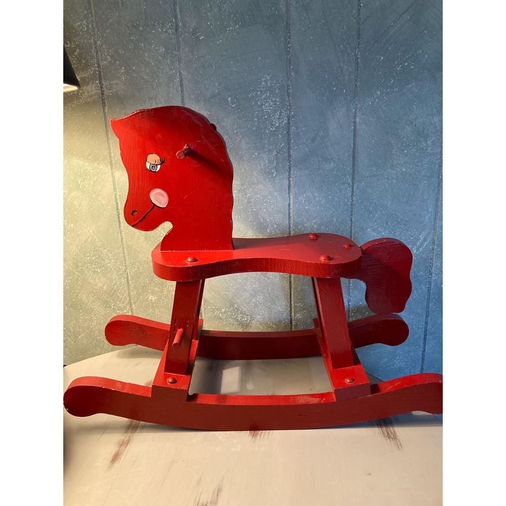 Wood Handmade Doll/Teddy Bear Rocking Horse Red Christmas Decor